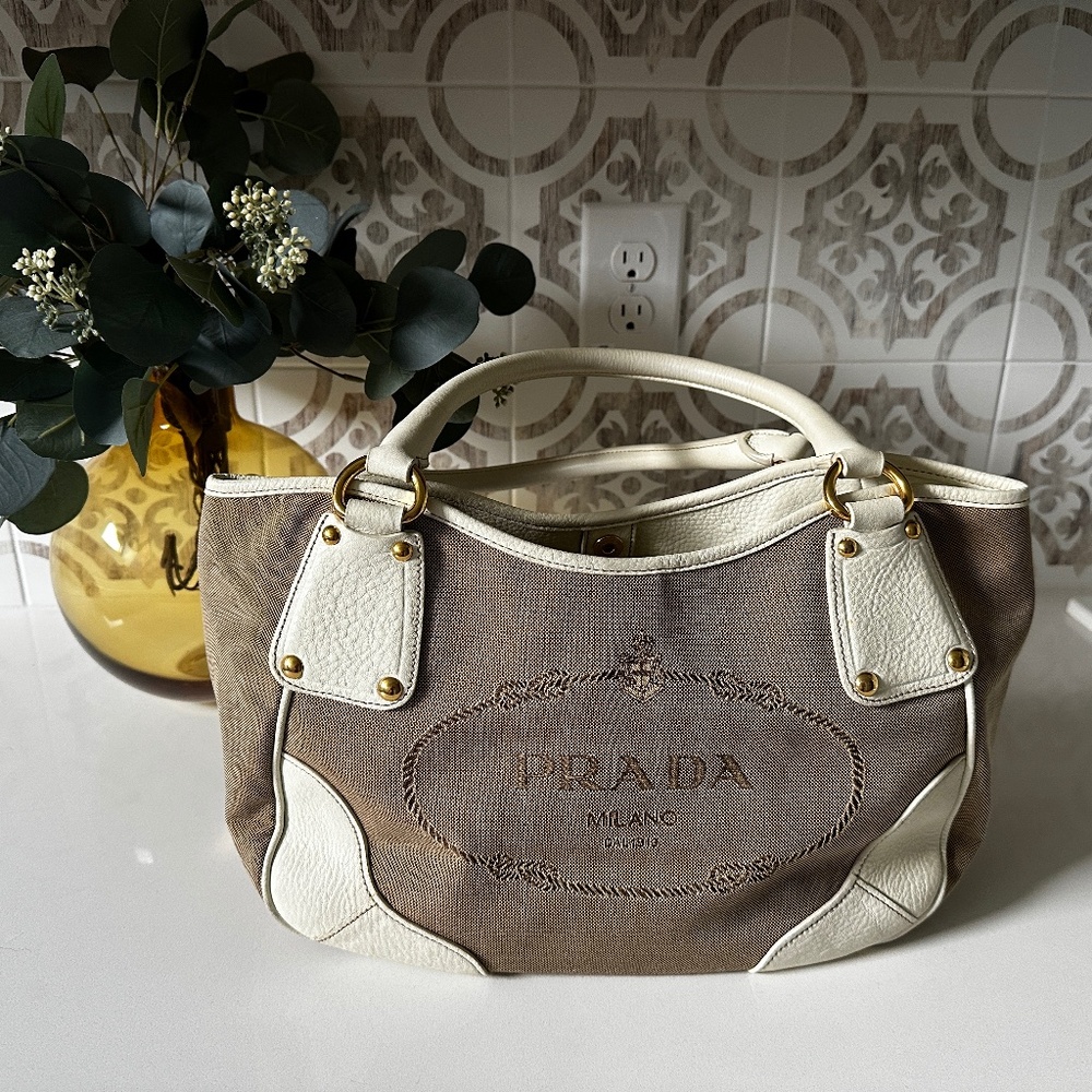 Prada Leather & Canvas Satchel Bag
